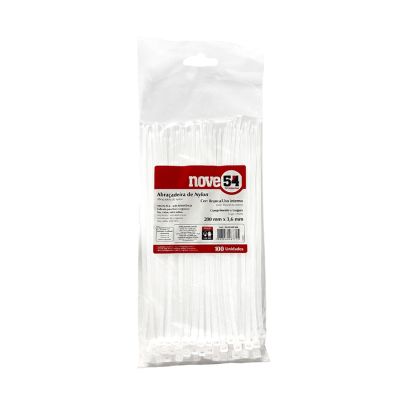 Abracadeira Nylon Branca 200mm X 3,6mm C/100 Nove54