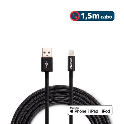 Cabo P/ Smartphone Usb Para Lightning 1,5m Nylon Preto Aual15pn Intelbras