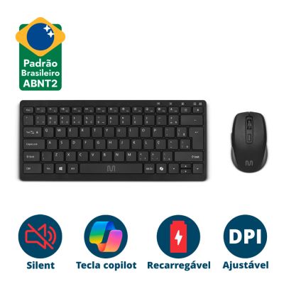 Teclado E Mouse Sem Fio Recarregavel Cs500 Silencioso Tc404 Multi