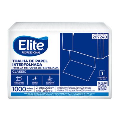 Papel Toalha Interfolhado Branco Classic 21 X 20,6cm 1000 Folhas Elite Professional