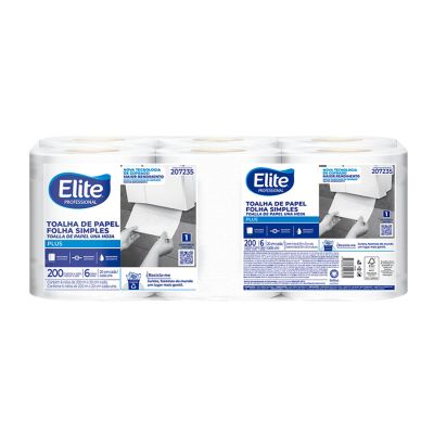 Papel Toalha Bobina Branco Plus 19,1cm X 6m 6 Rolos Elite Professional