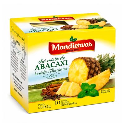 Cha Abacaxi Com Hortela C/ 10 Saquinhos Envelopados 10g Mandiervas