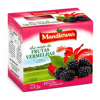 Cha Frutas Vermelhas C/ 10 Saquinhos Envelopados 10g Mandiervas