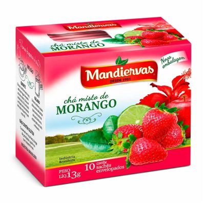 Cha Morango C/ 10 Saquinhos Envelopados 13g Mandiervas