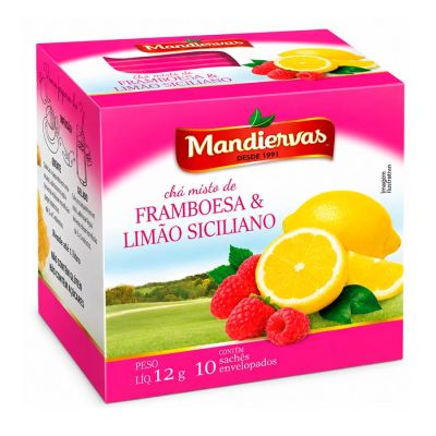 Cha Framboesa E Limao Siciliano C/ 10 Saquinhos Envelopados 12g Mandiervas