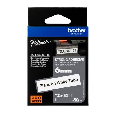 Fita Rotuladora Brother 6mmx8m Branca Escrita Preta Tzes211