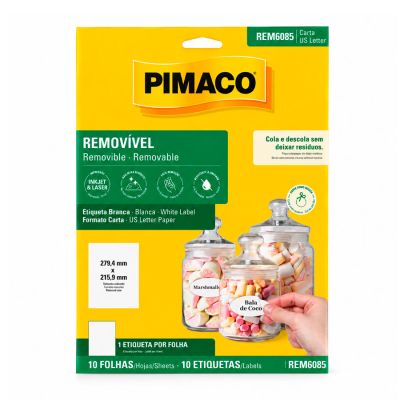 Etiqueta Adesiva Removivel Carta 27,9x21,59mm C/10 Fls Pimaco