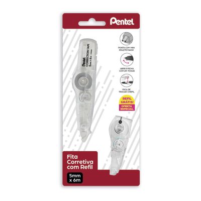 Corretivo Fita 5mm X 6m Transparente + Refil Sm/ztp205 Bls C/1 Pentel