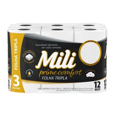 Papel Higienico Folha Tripla Neutro Pt C/12 Rolos De 20m Mili Prime